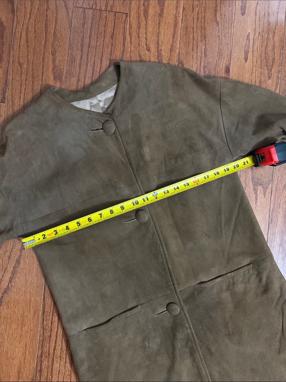 No label genuine Brown Suede long button down jacket- size Medium ***needs TLC - Picture 4 of 9
